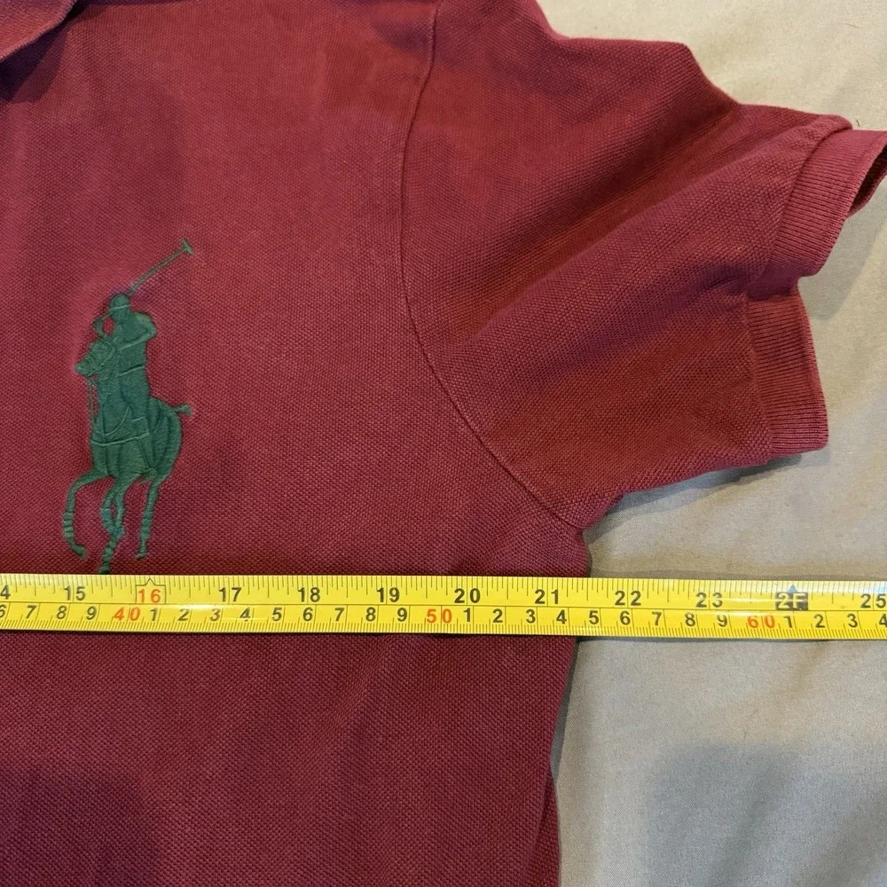 Polo Ralph Lauren Polo Shirt Mens L Burgundy  Big Pony Custom Fit Preppy Sporty